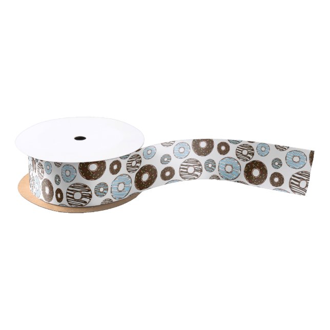 Pattern Of Doughnuts, Blue Doughnuts, Brown Doughn Satin Ribbon (Spool)