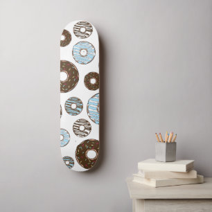 Pattern Of Doughnuts, Blue Doughnuts, Brown Doughn Skateboard