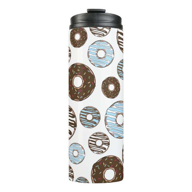 Pattern Of Doughnuts, Blue Doughnuts, Brown Doughn Thermal Tumbler (Front)