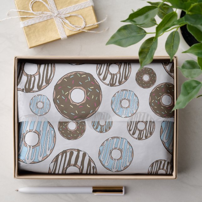 Pattern Of Doughnuts, Blue Doughnuts, Brown Doughn Tissue Paper (Gift)