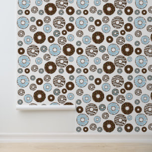 Pattern Of Doughnuts, Blue Doughnuts, Brown Doughn Wallpaper