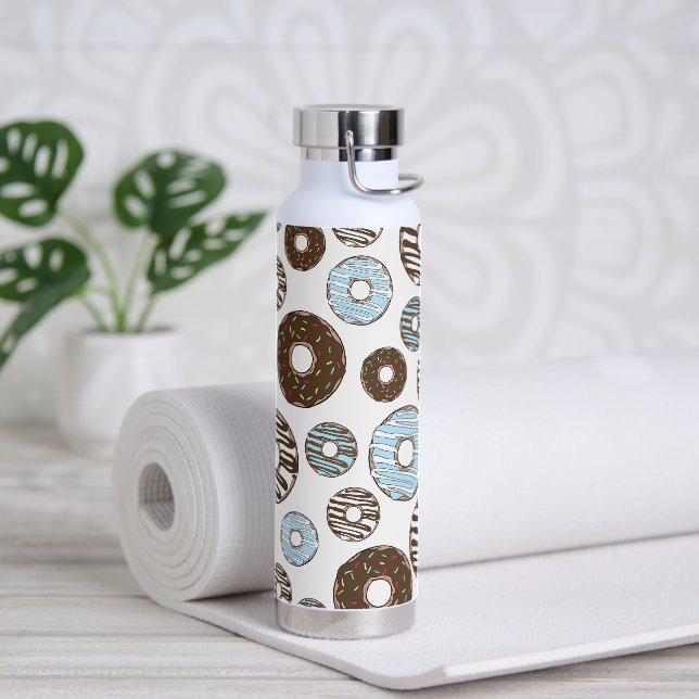 Pattern Of Doughnuts, Blue Doughnuts, Brown Doughn Water Bottle (Yoga)
