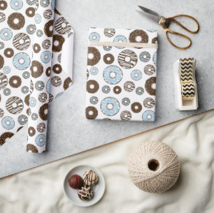 Pattern Of Doughnuts, Blue Doughnuts, Brown Doughn Wrapping Paper