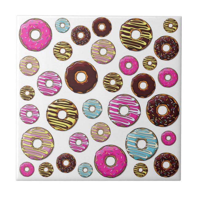Pattern Of Doughnuts, Colourful Doughnuts, Sprinkl Ceramic Tile (Front)