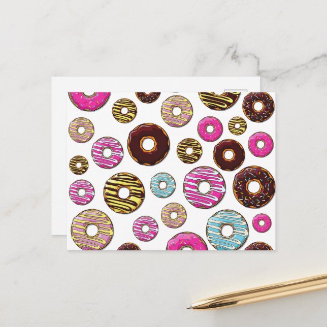 Pattern Of Doughnuts, Colourful Doughnuts, Sprinkl Postcard (Front/Back In Situ)