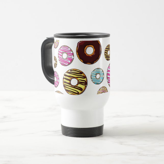Pattern Of Doughnuts, Colourful Doughnuts, Sprinkl Travel Mug (Front Left)
