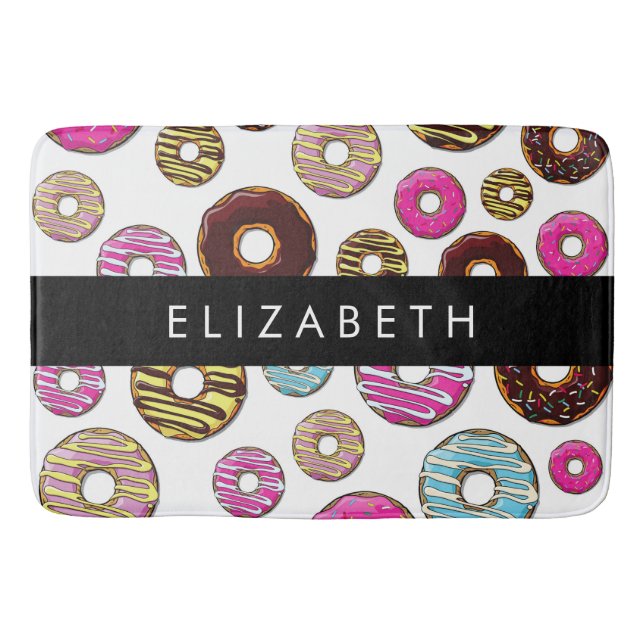Pattern Of Doughnuts, Colourful Doughnuts, Your Na Bath Mat (Front)