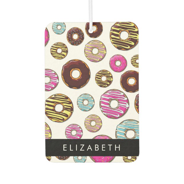 Pattern Of Doughnuts, Colourful Doughnuts, Your Na Car Air Freshener (Front)