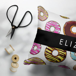 Pattern Of Doughnuts, Colourful Doughnuts, Your Na Decorative Cushion