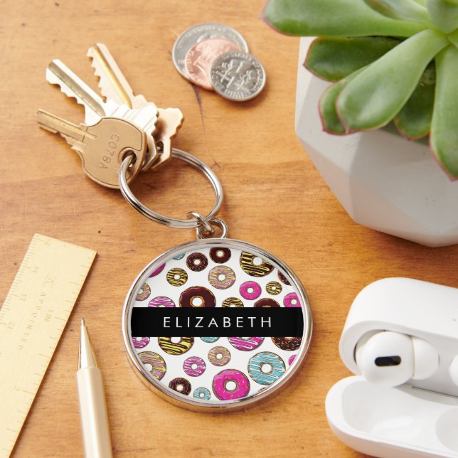 Pattern Of Doughnuts, Colourful Doughnuts, Your Na Key Ring (Desk)