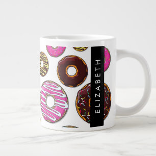 Pattern Of Doughnuts, Colourful Doughnuts, Your Na Large Coffee Mug