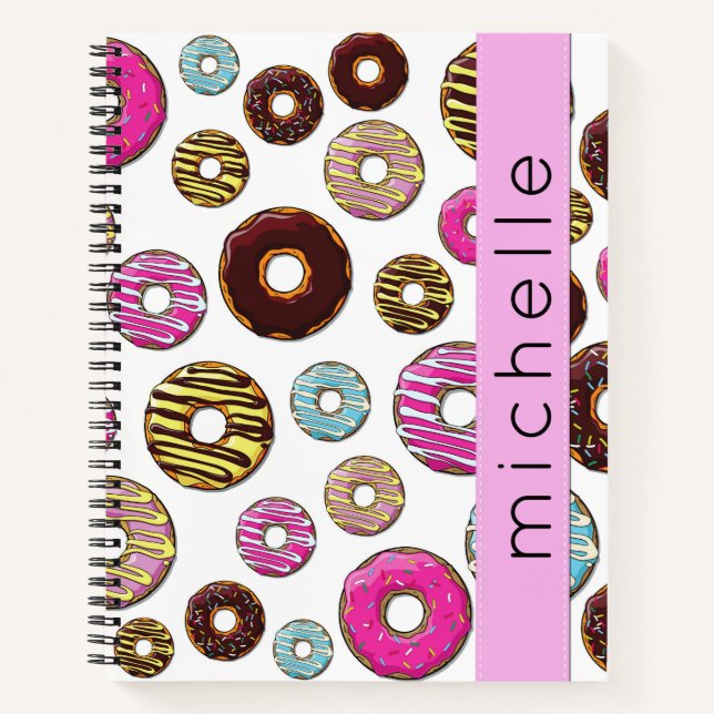 Pattern Of Doughnuts, Colourful Doughnuts, Your Na Notebook (Front)