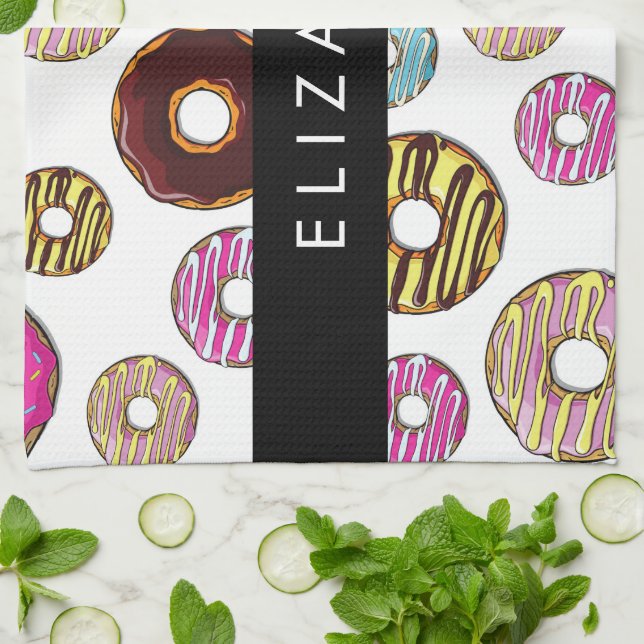 Pattern Of Doughnuts, Colourful Doughnuts, Your Na Tea Towel (Folded)