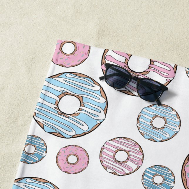 Pattern Of Doughnuts, Pink Doughnuts, Blue Doughnu Beach Towel (In Situ)