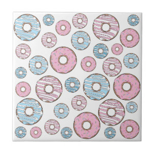 Pattern Of Doughnuts, Pink Doughnuts, Blue Doughnu Ceramic Tile