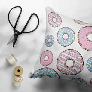Pattern Of Doughnuts, Pink Doughnuts, Blue Doughnu Decorative Cushion