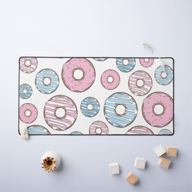 Pattern Of Doughnuts, Pink Doughnuts, Blue Doughnu Desk Mat (Kids Table)