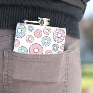 Pattern Of Doughnuts, Pink Doughnuts, Blue Doughnu Hip Flask