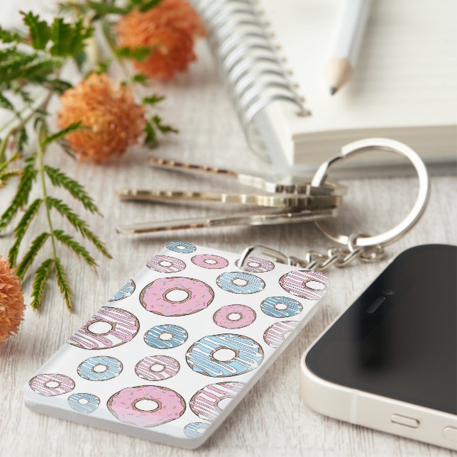 Pattern Of Doughnuts, Pink Doughnuts, Blue Doughnu Key Ring (Front Right)
