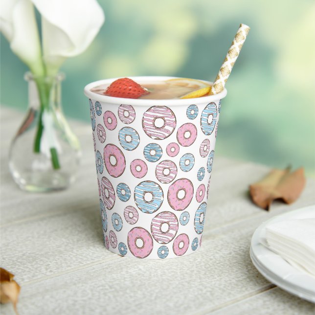 Pattern Of Doughnuts, Pink Doughnuts, Blue Doughnu Paper Cups (Insitu)
