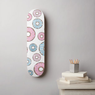 Pattern Of Doughnuts, Pink Doughnuts, Blue Doughnu Skateboard