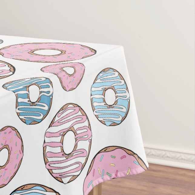 Pattern Of Doughnuts, Pink Doughnuts, Blue Doughnu Tablecloth (In Situ)
