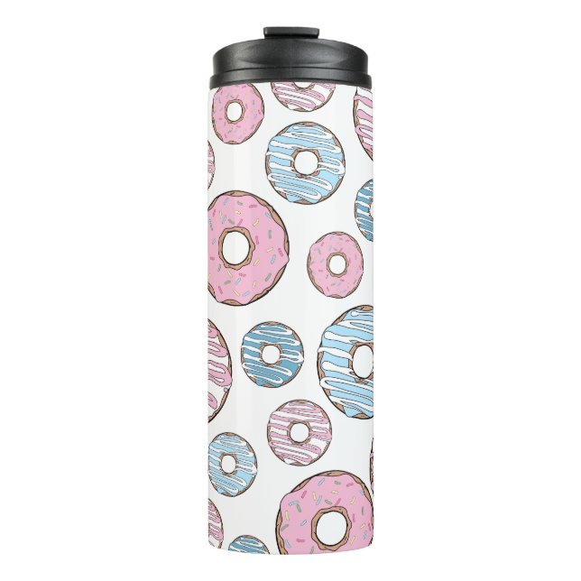 Pattern Of Doughnuts, Pink Doughnuts, Blue Doughnu Thermal Tumbler (Front)
