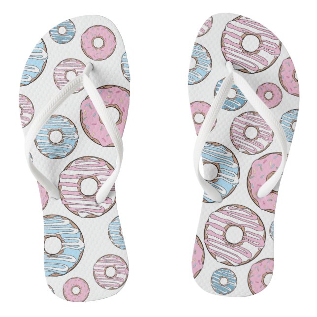 Pattern Of Doughnuts, Pink Doughnuts, Blue Doughnu Thongs (Footbed)