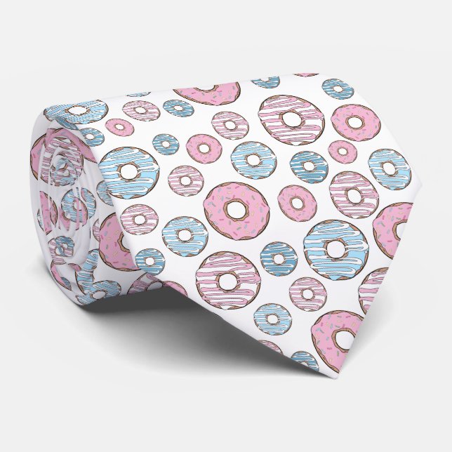 Pattern Of Doughnuts, Pink Doughnuts, Blue Doughnu Tie (Rolled)