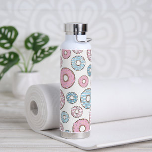 Pattern Of Doughnuts, Pink Doughnuts, Blue Doughnu Water Bottle
