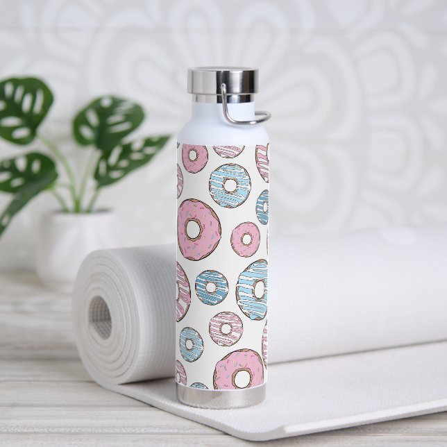 Pattern Of Doughnuts, Pink Doughnuts, Blue Doughnu Water Bottle (Yoga)