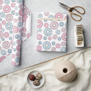 Pattern Of Doughnuts, Pink Doughnuts, Blue Doughnu Wrapping Paper