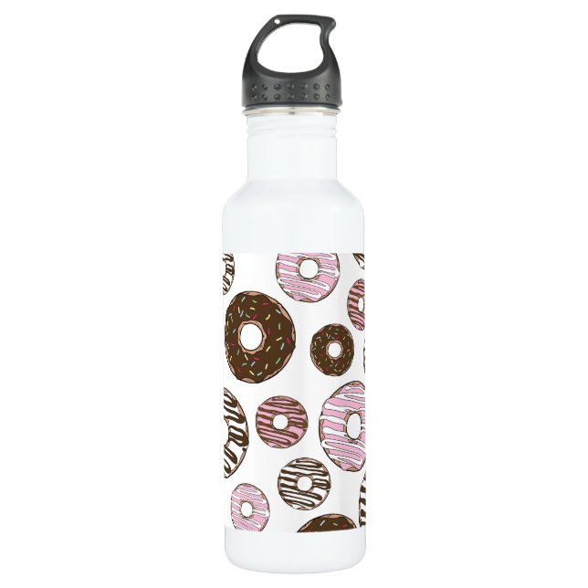 Pattern Of Doughnuts, Pink Doughnuts, Brown Doughn 710 Ml Water Bottle (Front)