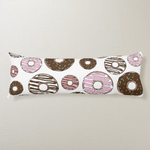 Pattern Of Doughnuts, Pink Doughnuts, Brown Doughn Body Cushion