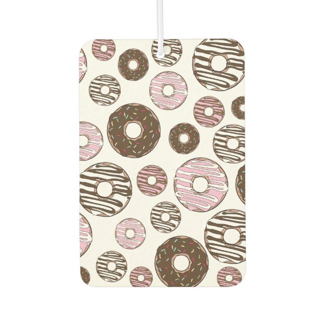 Pattern Of Doughnuts, Pink Doughnuts, Brown Doughn Car Air Freshener (Front)
