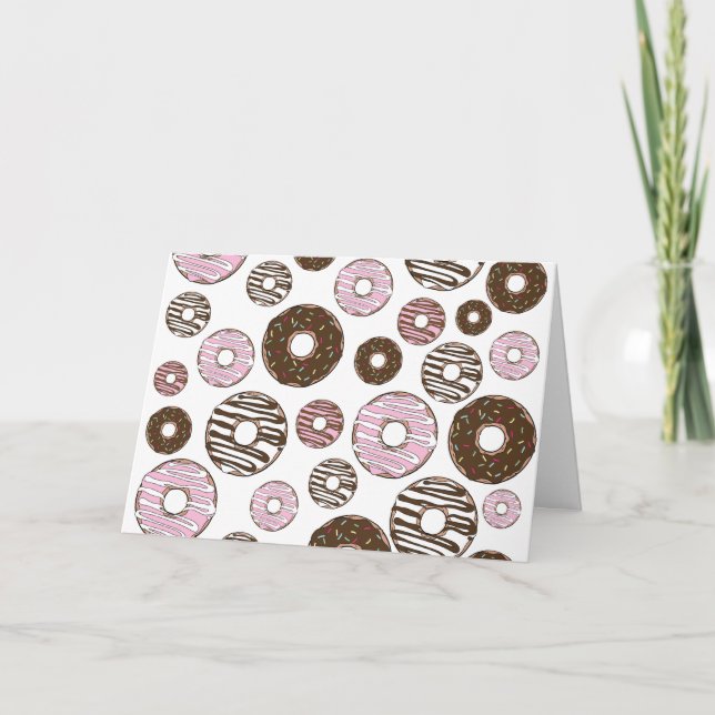 Pattern Of Doughnuts, Pink Doughnuts, Brown Doughn Card (Front)