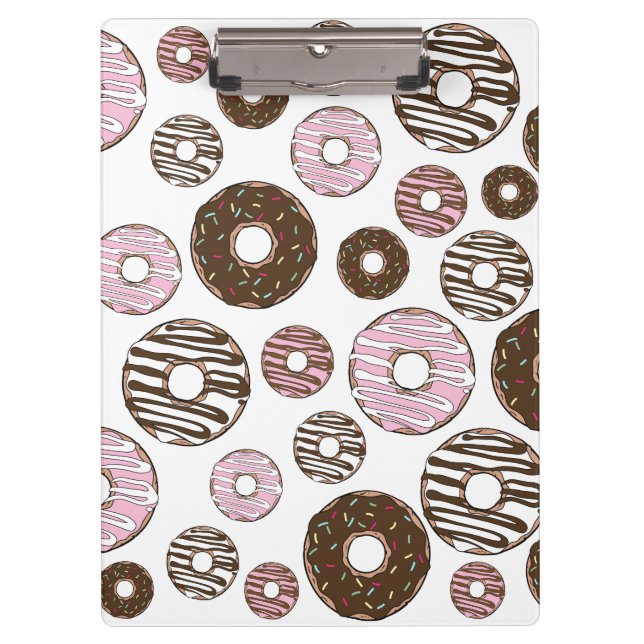 Pattern Of Doughnuts, Pink Doughnuts, Brown Doughn Clipboard (Front)