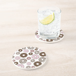 Pattern Of Doughnuts, Pink Doughnuts, Brown Doughn Coaster