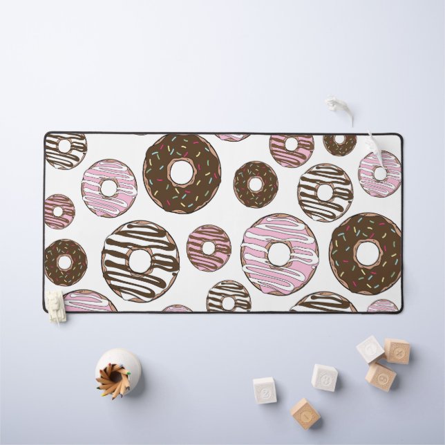 Pattern Of Doughnuts, Pink Doughnuts, Brown Doughn Desk Mat (Kids Table)