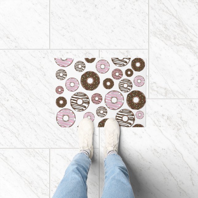 Pattern Of Doughnuts, Pink Doughnuts, Brown Doughn Doormat (Indoor)