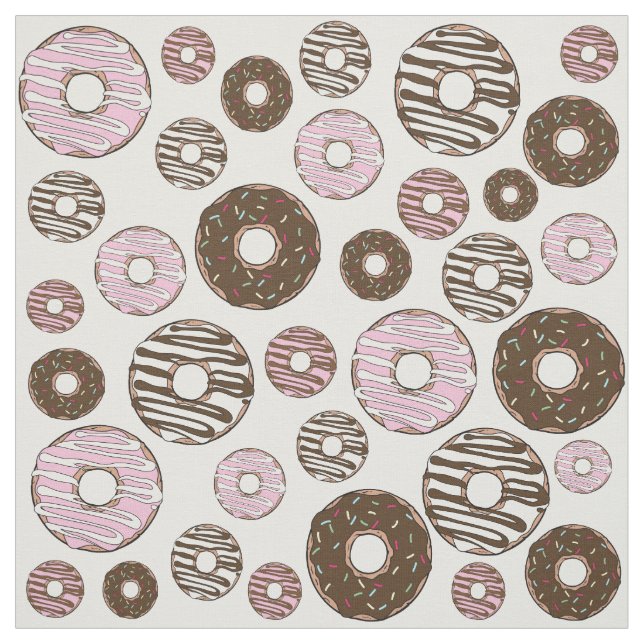 Pattern Of Doughnuts, Pink Doughnuts, Brown Doughn Fabric (Swatch)