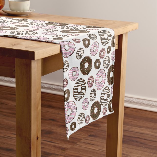 Pattern Of Doughnuts, Pink Doughnuts, Brown Doughn Medium Table Runner (In Situ)