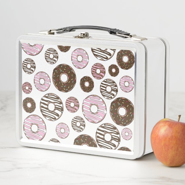 Pattern Of Doughnuts, Pink Doughnuts, Brown Doughn Metal Lunch Box (In Situ)