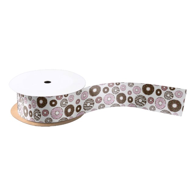 Pattern Of Doughnuts, Pink Doughnuts, Brown Doughn Satin Ribbon (Spool)