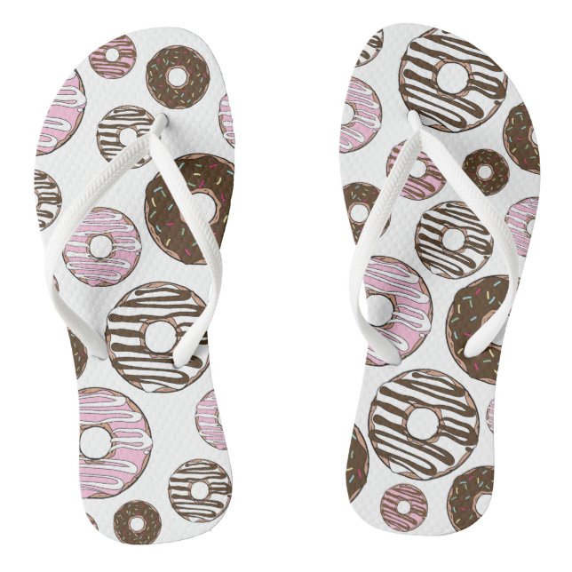 Pattern Of Doughnuts, Pink Doughnuts, Brown Doughn Thongs (Footbed)