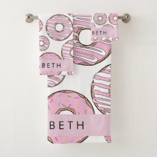 Pattern Of Doughnuts, Pink Doughnuts, Icing, Your  Bath Towel Set