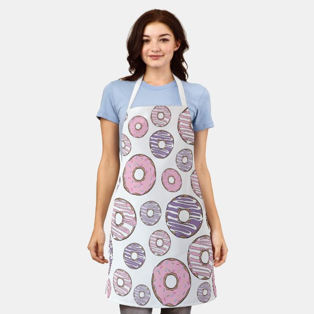 Pattern Of Doughnuts, Pink Doughnuts, Purple Dough Apron (Worn)
