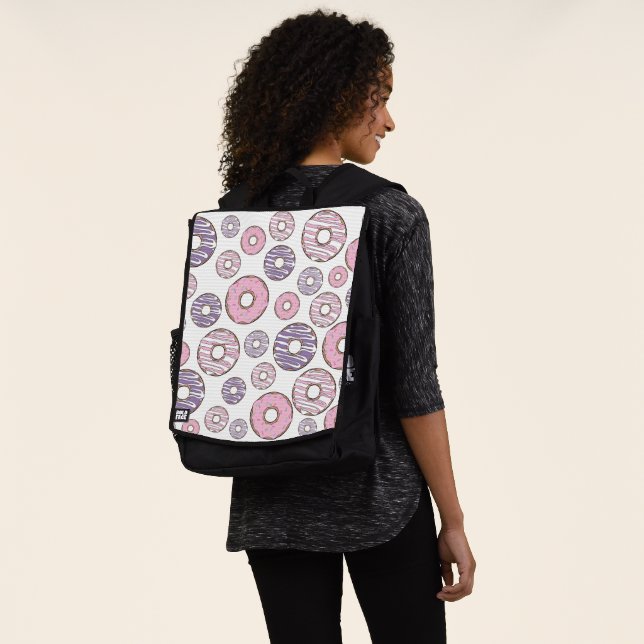 Pattern Of Doughnuts, Pink Doughnuts, Purple Dough Backpack (Worn)