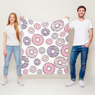 Pattern Of Doughnuts, Pink Doughnuts, Purple Dough Fleece Blanket