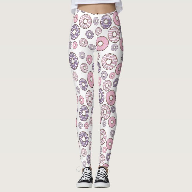 Pattern Of Doughnuts, Pink Doughnuts, Purple Dough Leggings (Front)